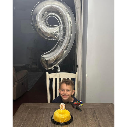 Balon din Folie Metalizata, Figurina Cifra, Tema Aniversare 80 cm, Ambalaj Individual, Pai inclus, Umflare cu Aer sau Heliu, Argintiu, Cifra 9