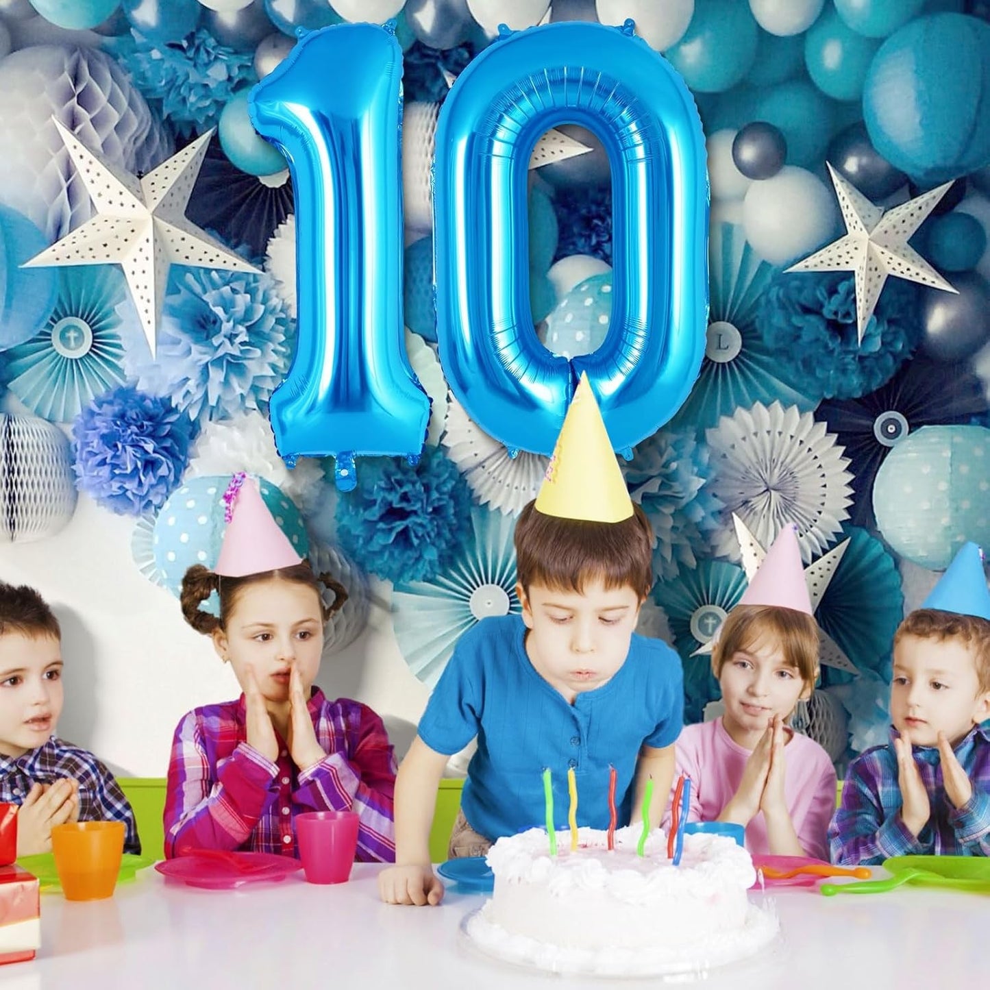 Balon din Folie Metalizata, Figurina Cifra, Tema Aniversare 80 cm, Ambalaj Individual, Pai inclus, Umflare cu Aer sau Heliu, Albastru, Cifra 0