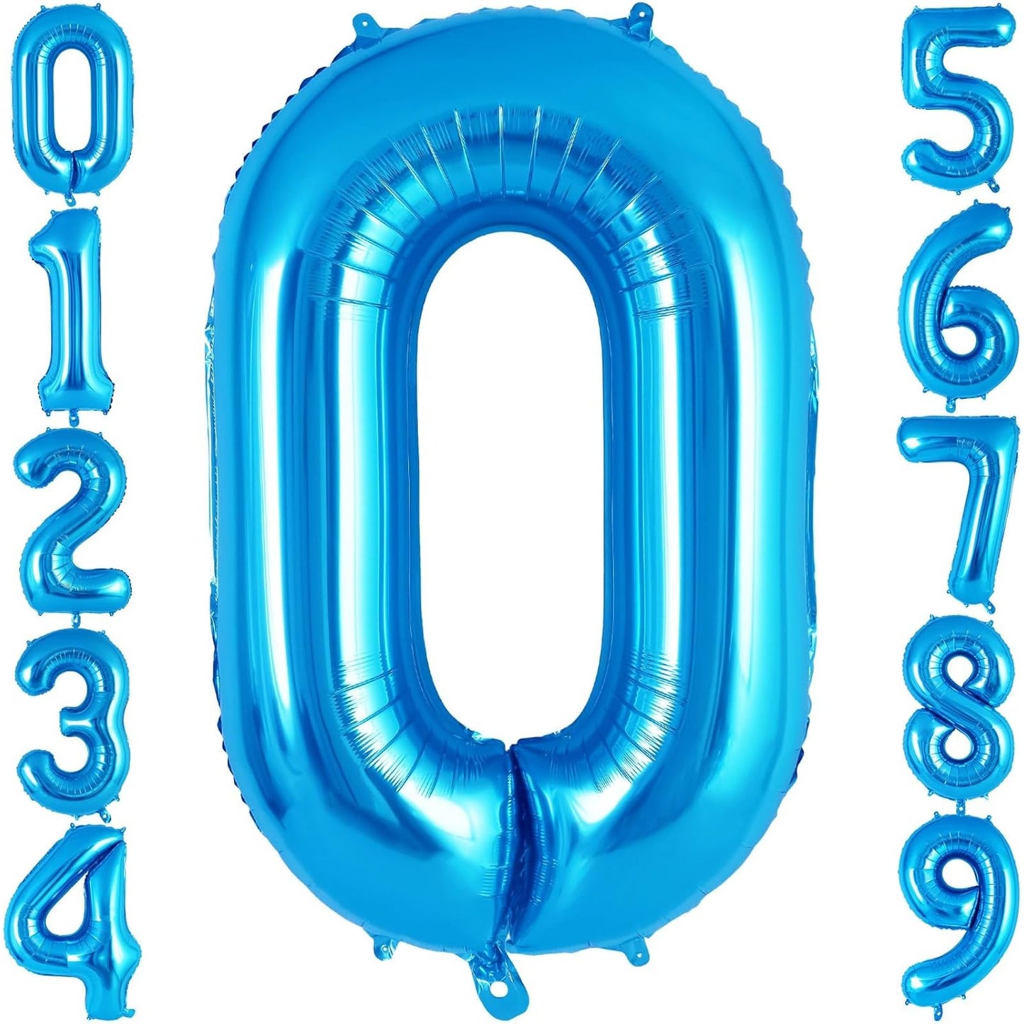 Balon din Folie Metalizata, Figurina Cifra, Tema Aniversare 80 cm, Ambalaj Individual, Pai inclus, Umflare cu Aer sau Heliu, Albastru, Cifra 0