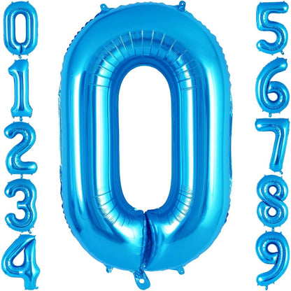 Balon din Folie Metalizata, Figurina Cifra, Tema Aniversare 80 cm, Ambalaj Individual, Pai inclus, Umflare cu Aer sau Heliu, Albastru, Cifra 0