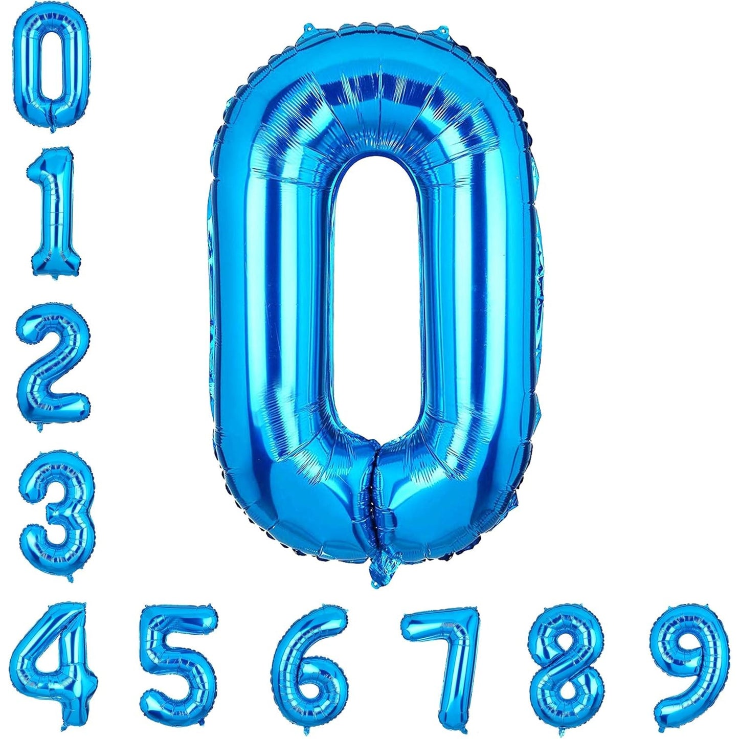 Balon din Folie Metalizata, Figurina Cifra, Tema Aniversare 80 cm, Ambalaj Individual, Pai inclus, Umflare cu Aer sau Heliu, Albastru, Cifra 0