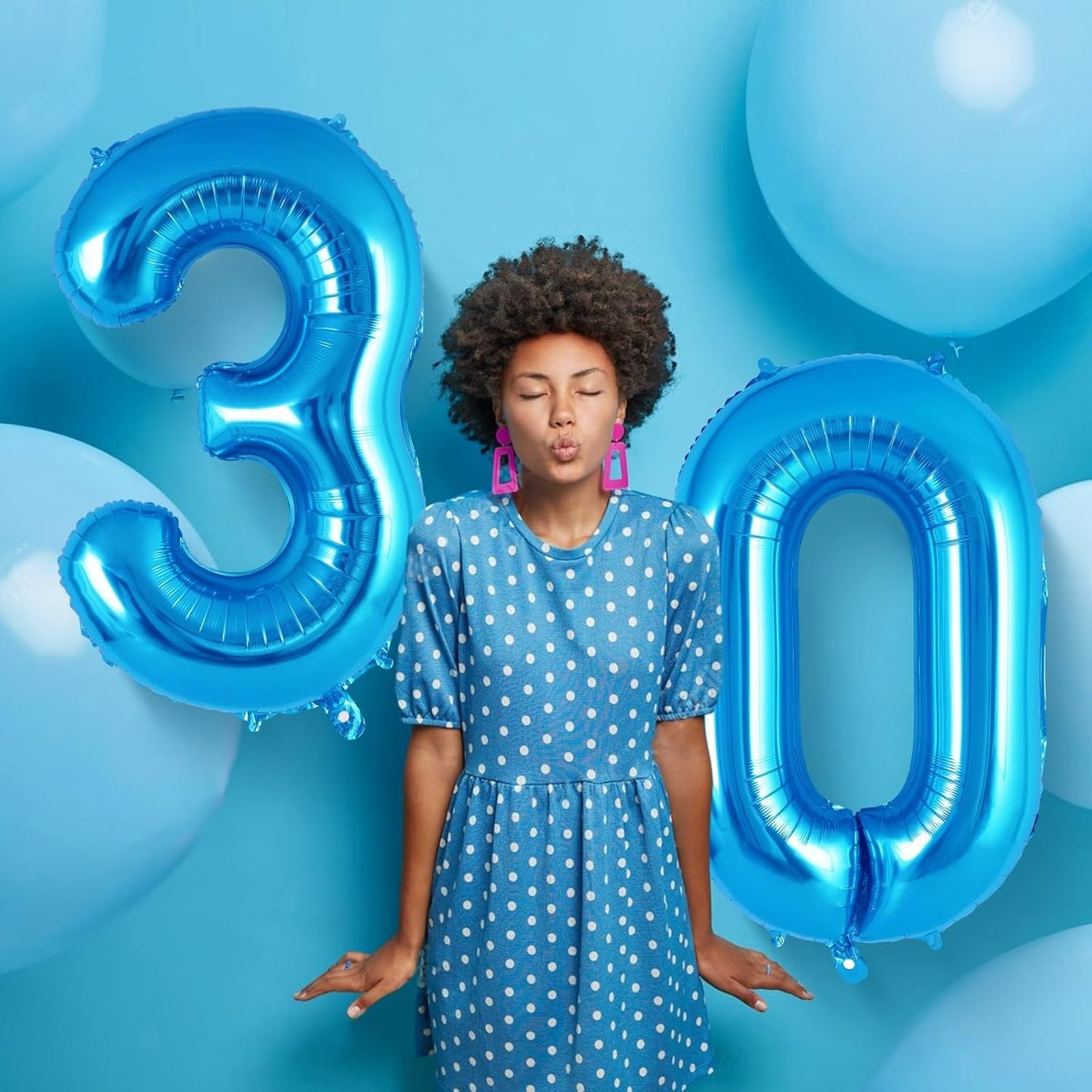Balon din Folie Metalizata, Figurina Cifra, Tema Aniversare 80 cm, Ambalaj Individual, Pai inclus, Umflare cu Aer sau Heliu, Albastru, Cifra 0