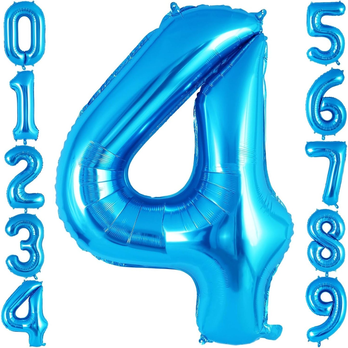 Balon din Folie Metalizata, Figurina Cifra, Tema Aniversare 80 cm, Ambalaj Individual, Pai inclus, Umflare cu Aer sau Heliu, Albastru, Cifra 4