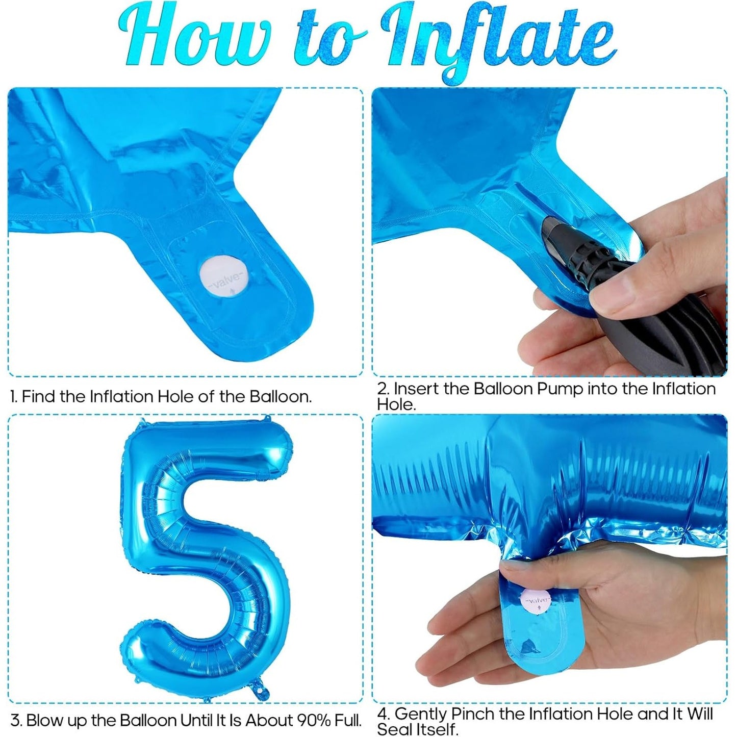 Balon din Folie Metalizata, Figurina Cifra, Tema Aniversare 80 cm, Ambalaj Individual, Pai inclus, Umflare cu Aer sau Heliu, Albastru, Cifra 5