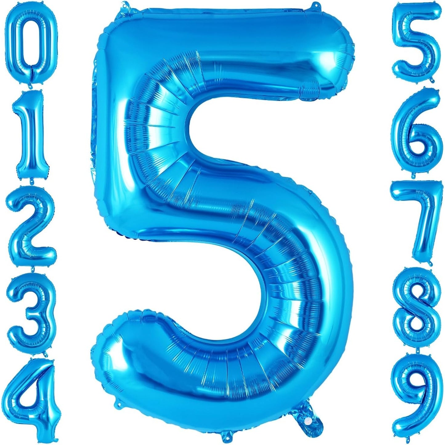 Balon din Folie Metalizata, Figurina Cifra, Tema Aniversare 80 cm, Ambalaj Individual, Pai inclus, Umflare cu Aer sau Heliu, Albastru, Cifra 5