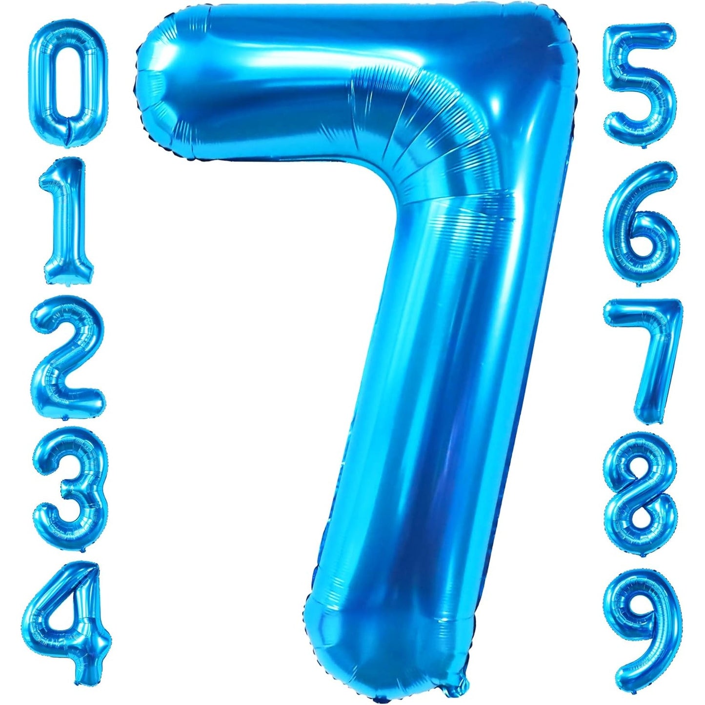 Balon din Folie Metalizata, Figurina Cifra, Tema Aniversare 80 cm, Ambalaj Individual, Pai inclus, Umflare cu Aer sau Heliu, Albastru, Cifra 7