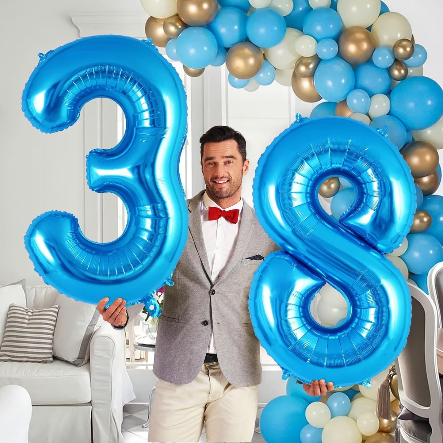 Balon din Folie Metalizata, Figurina Cifra, Tema Aniversare 80 cm, Ambalaj Individual, Pai inclus, Umflare cu Aer sau Heliu, Albastru, Cifra 8