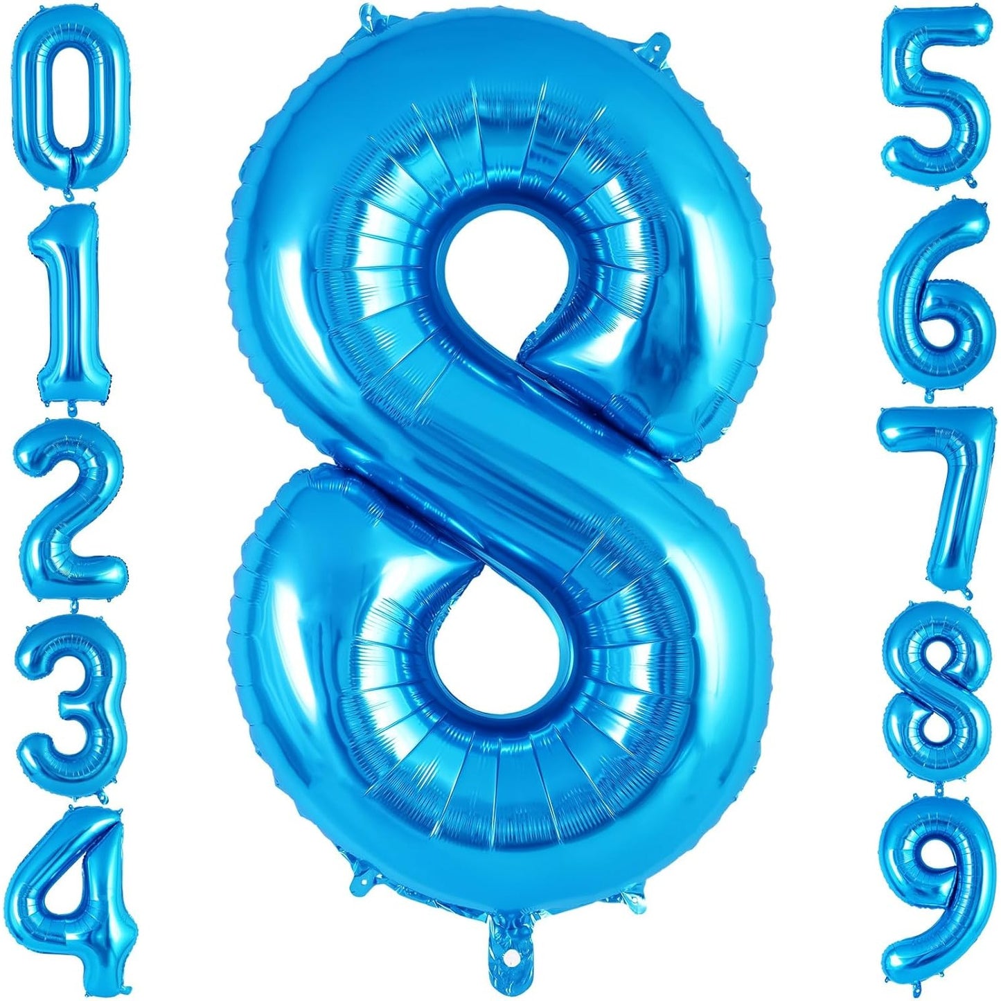 Balon din Folie Metalizata, Figurina Cifra, Tema Aniversare 80 cm, Ambalaj Individual, Pai inclus, Umflare cu Aer sau Heliu, Albastru, Cifra 8