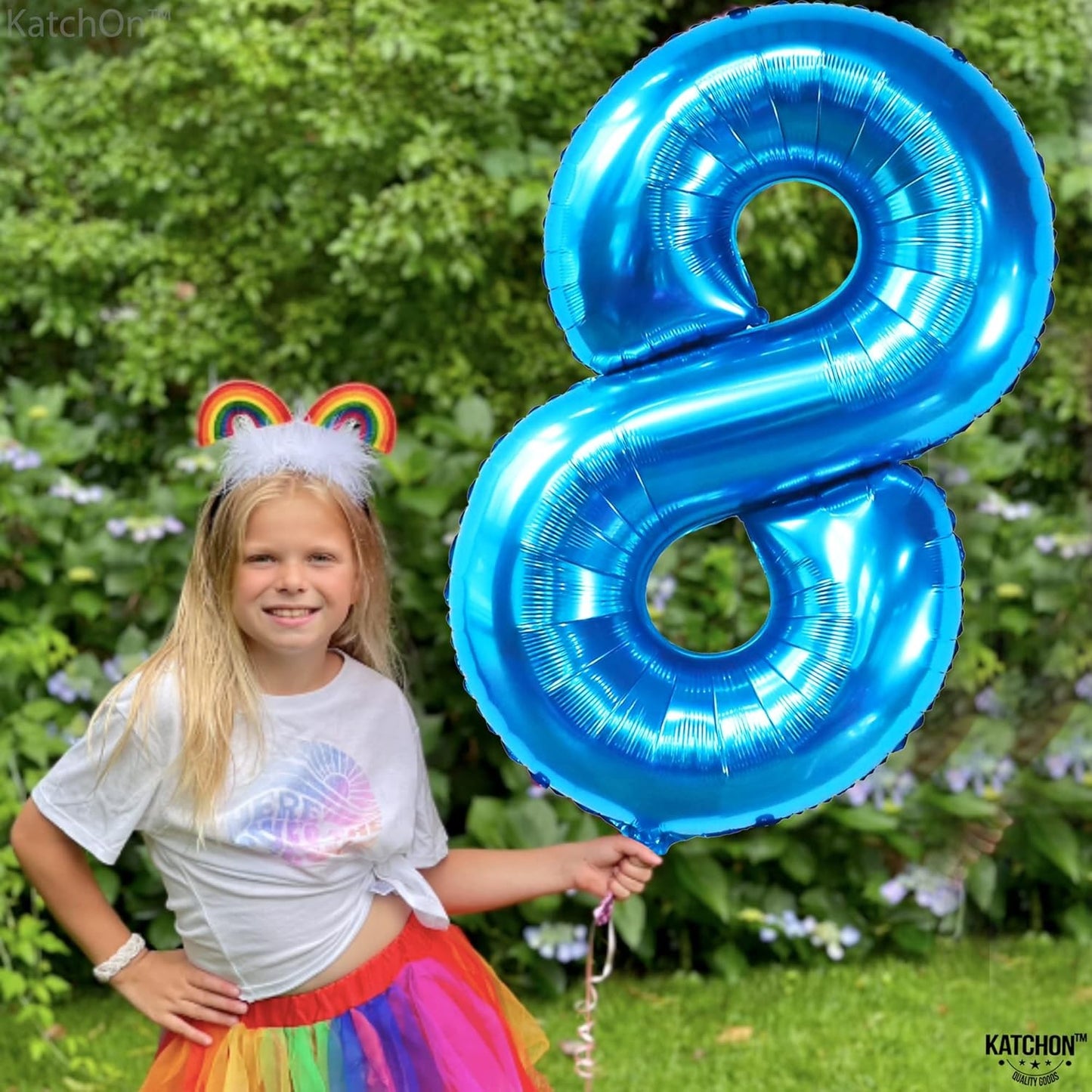 Balon din Folie Metalizata, Figurina Cifra, Tema Aniversare 80 cm, Ambalaj Individual, Pai inclus, Umflare cu Aer sau Heliu, Albastru, Cifra 8