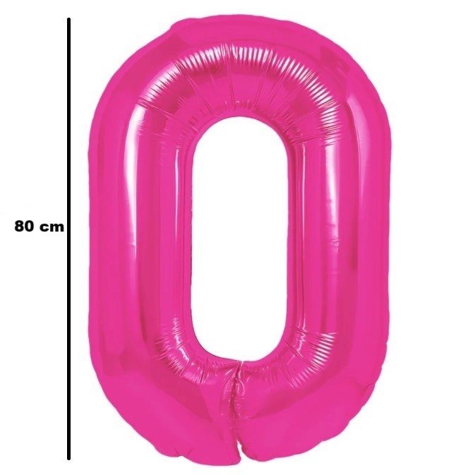 Balon din Folie Metalizata, Figurina Cifra, Tema Aniversare 80 cm, Ambalaj Individual, Pai inclus, Umflare cu Aer sau Heliu, Roz, Cifra 0