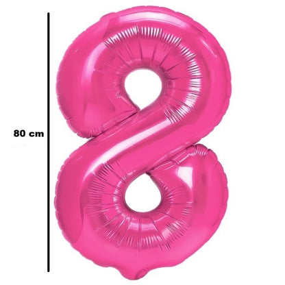 Balon din Folie Metalizata, Figurina Cifra, Tema Aniversare 80 cm, Ambalaj Individual, Pai inclus, Umflare cu Aer sau Heliu, Roz, Cifra 8
