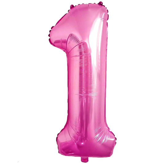 Balon din Folie Metalizata, Figurina Cifra, Tema Aniversare 80 cm, Ambalaj Individual, Pai inclus, Umflare cu Aer sau Heliu, Roz, Cifra 1