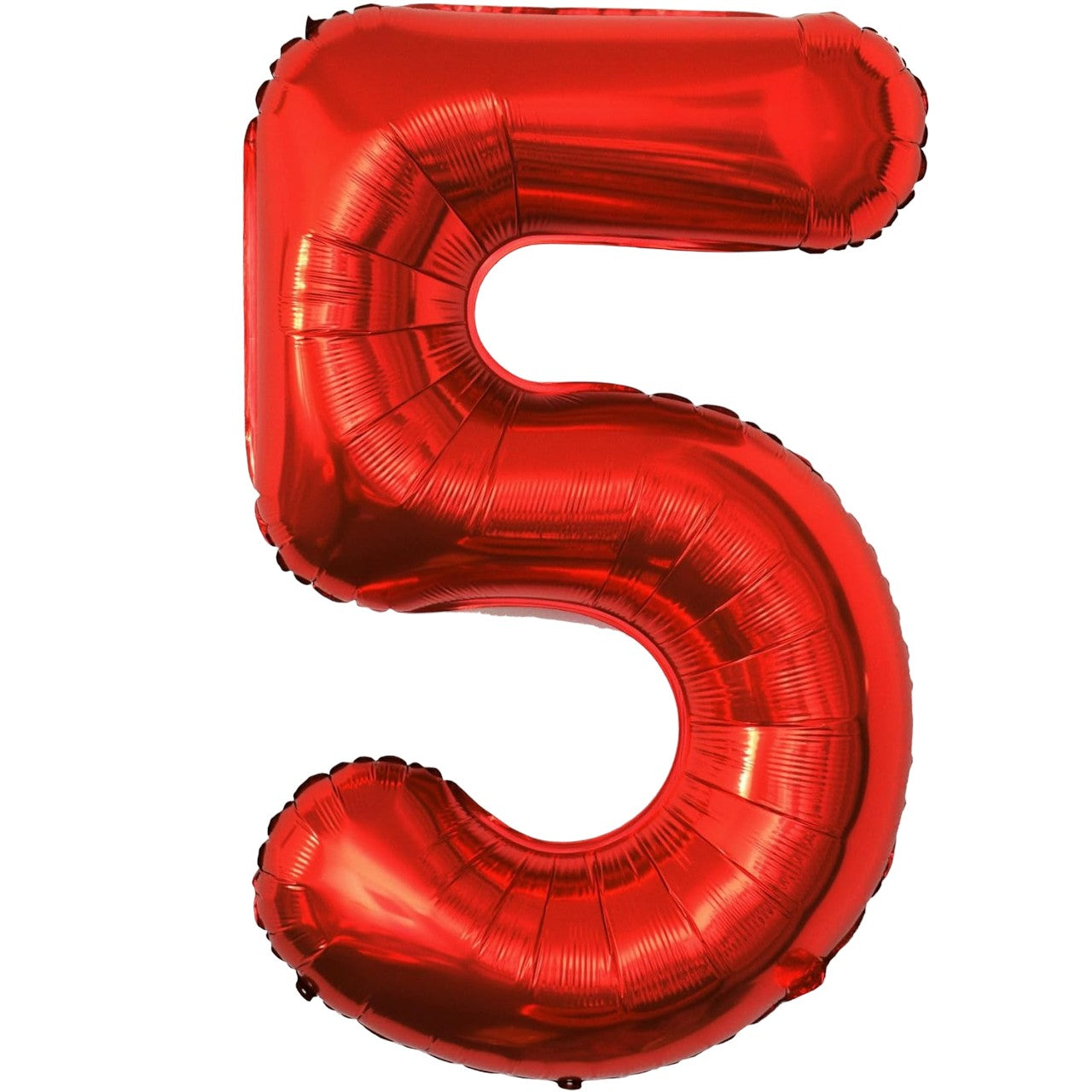 Balon din Folie Metalizata, Figurina Cifra, Tema Aniversare 80 cm, Ambalaj Individual, Pai inclus, Umflare cu Aer sau Heliu, Rosu, Cifra 5