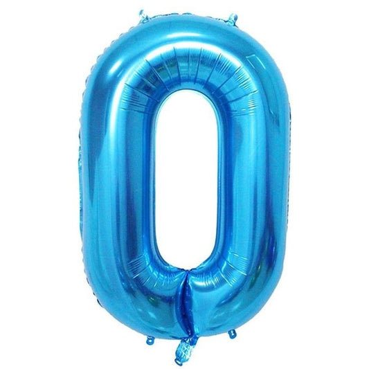 Balon din Folie Metalizata, Figurina Cifra, Tema Aniversare 80 cm, Ambalaj Individual, Pai inclus, Umflare cu Aer sau Heliu, Albastru, Cifra 0