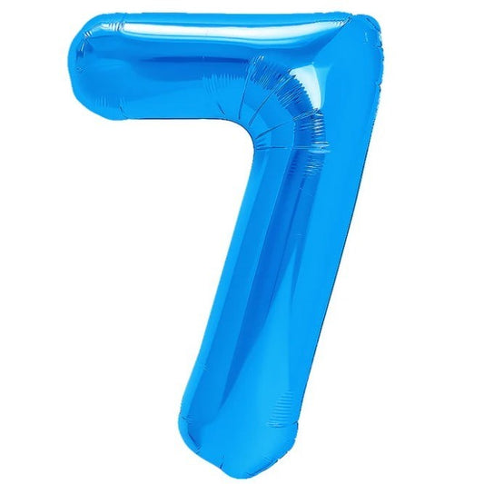 Balon din Folie Metalizata, Figurina Cifra, Tema Aniversare 80 cm, Ambalaj Individual, Pai inclus, Umflare cu Aer sau Heliu, Albastru, Cifra 7