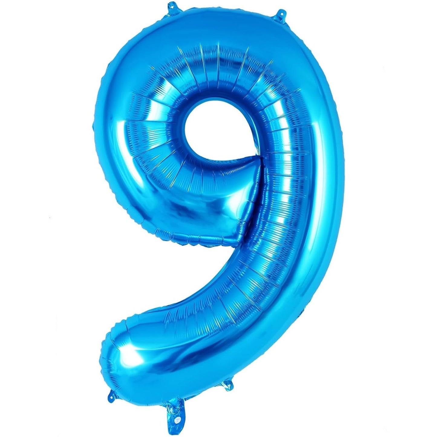 Balon din Folie Metalizata, Figurina Cifra, Tema Aniversare 80 cm, Ambalaj Individual, Pai inclus, Umflare cu Aer sau Heliu, Albastru, Cifra 9