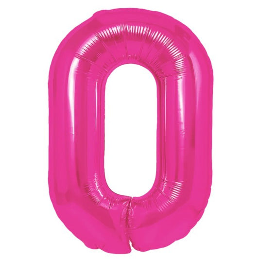 Balon din Folie Metalizata, Figurina Cifra, Tema Aniversare 80 cm, Ambalaj Individual, Pai inclus, Umflare cu Aer sau Heliu, Roz, Cifra 0