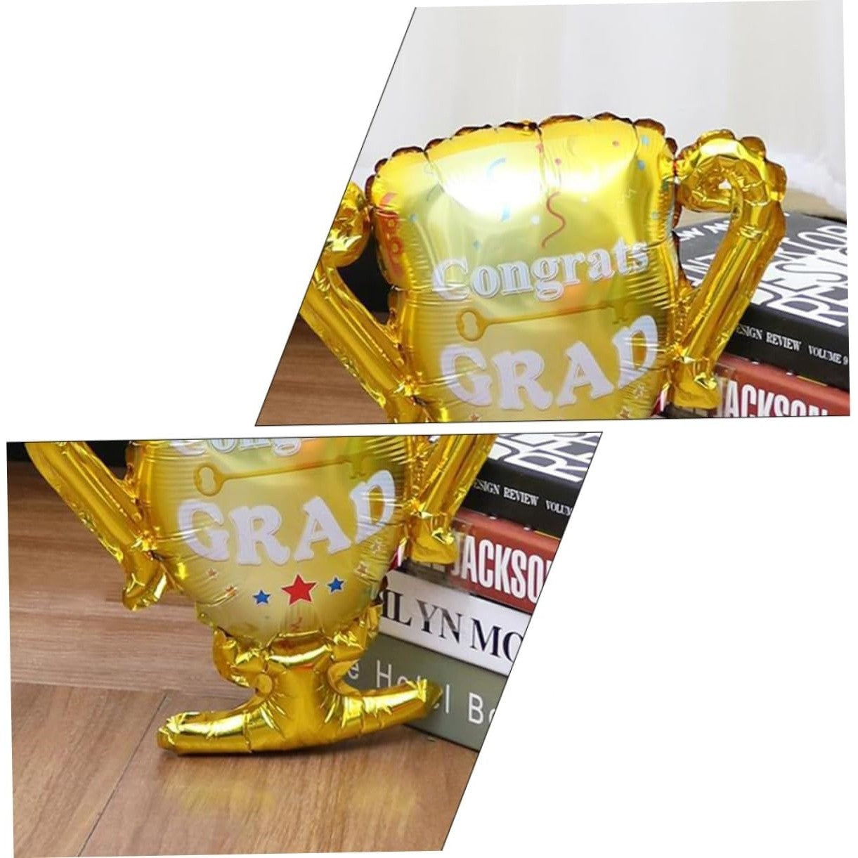 Balon din Folie Metalizata, Figurina Cupa, Tema Absolvire, 65x72cm, Ambalaj Individual, Pai Inclus, Umflare cu Aer sau Heliu, Galben