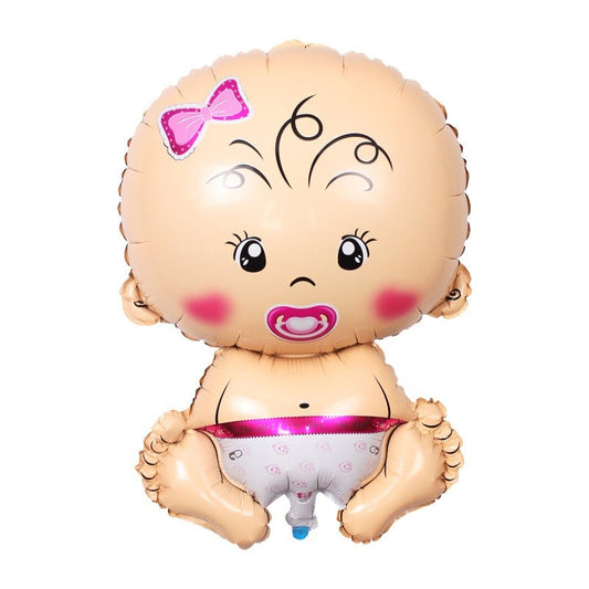 Balon din Folie Metalizata, Figurina Fetita, Tema Botez, 73x48 cm,  Ambalaj Individual, Pai Inclus, Umflare cu Aer sau Heliu, Roz