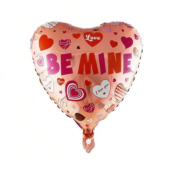 Balon din Folie Metalizata, Figurina Inimioara, Model BE MINE, Tematica Iubire, 45 cm, Ambalaj Individual, Pai Inclus, Umflare cu Aer sau Heliu, Rosu