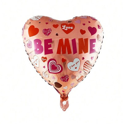 Balon din Folie Metalizata, Figurina Inimioara, Model BE MINE, Tematica Iubire, 45 cm, Ambalaj Individual, Pai Inclus, Umflare cu Aer sau Heliu, Rosu