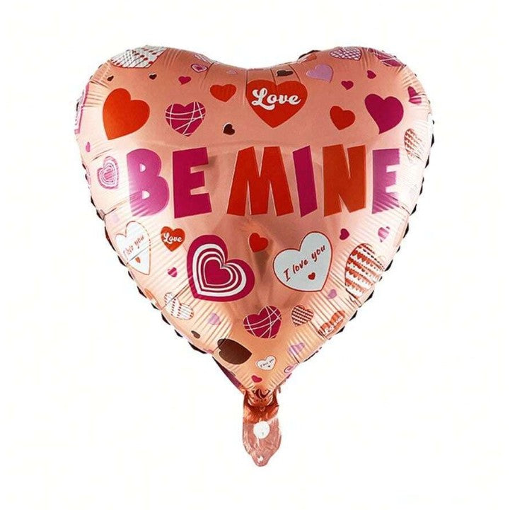 Balon din Folie Metalizata, Figurina Inimioara, Model BE MINE, Tematica Iubire, 45 cm, Ambalaj Individual, Pai Inclus, Umflare cu Aer sau Heliu, Rosu