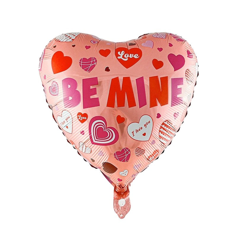 Balon din Folie Metalizata, Figurina Inimioara, Model BE MINE, Tematica Iubire, 45 cm, Ambalaj Individual, Pai Inclus, Umflare cu Aer sau Heliu, Rosu