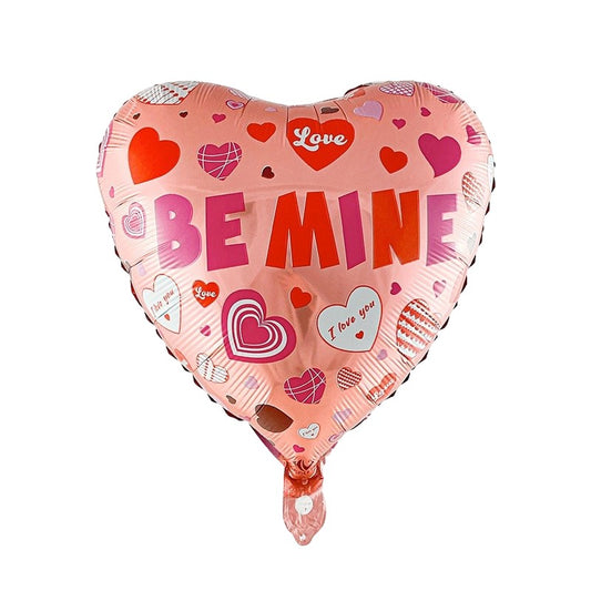 Balon din Folie Metalizata, Figurina Inimioara, Model BE MINE, Tematica Iubire, 45 cm, Ambalaj Individual, Pai Inclus, Umflare cu Aer sau Heliu, Rosu