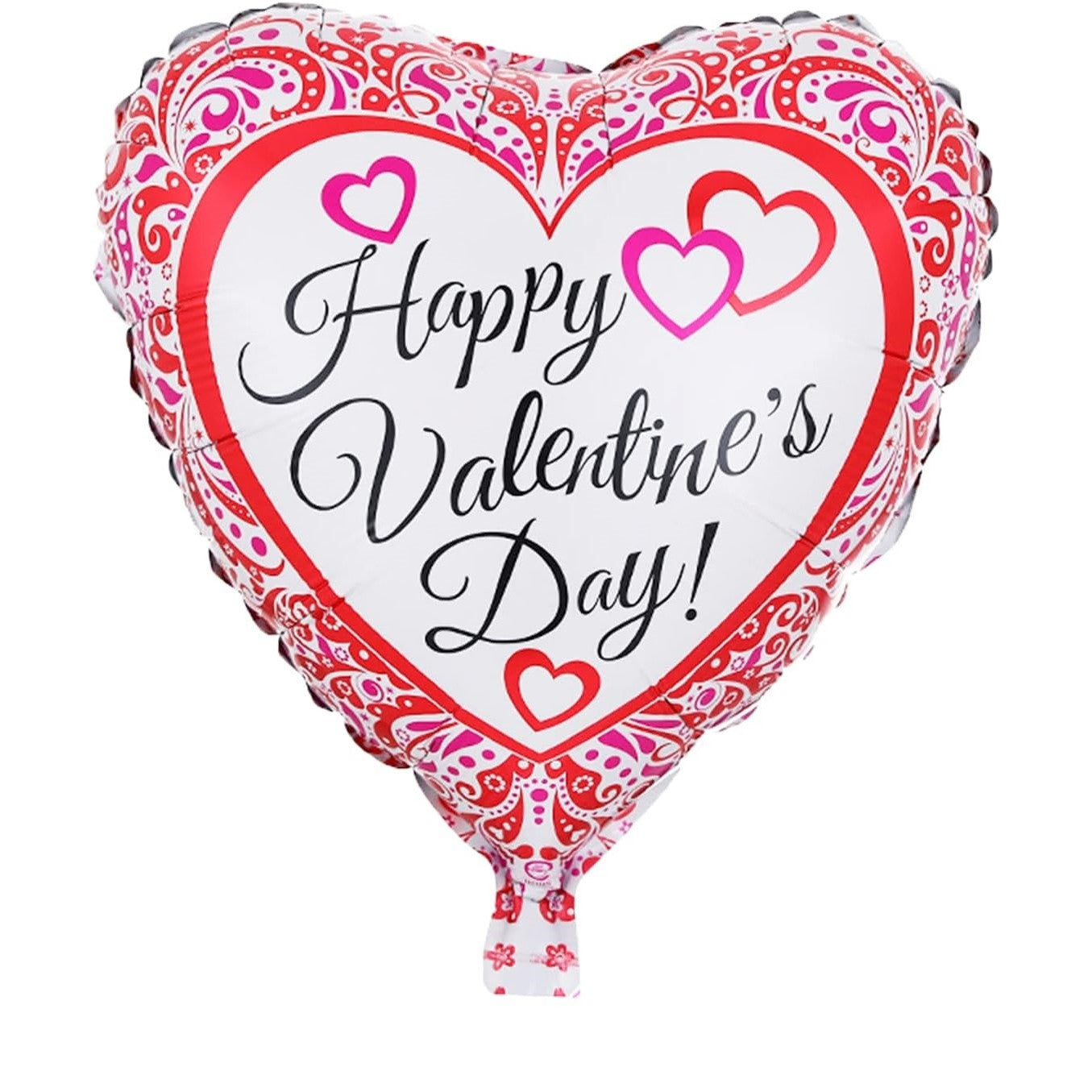 Balon din Folie Metalizata, Figurina Inimioara, Model Happy Valentine's Day, Tematica Iubire, 45 cm, Ambalaj Individual, Pai Inclus, Umflare cu Aer sau Heliu, Rosu