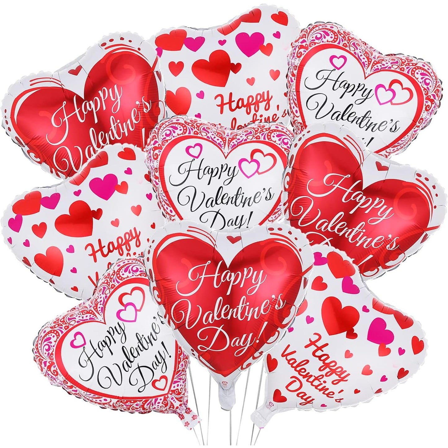 Balon din Folie Metalizata, Figurina Inimioara, Model Happy Valentine's Day, Tematica Iubire, 45 cm, Ambalaj Individual, Pai Inclus, Umflare cu Aer sau Heliu, Rosu
