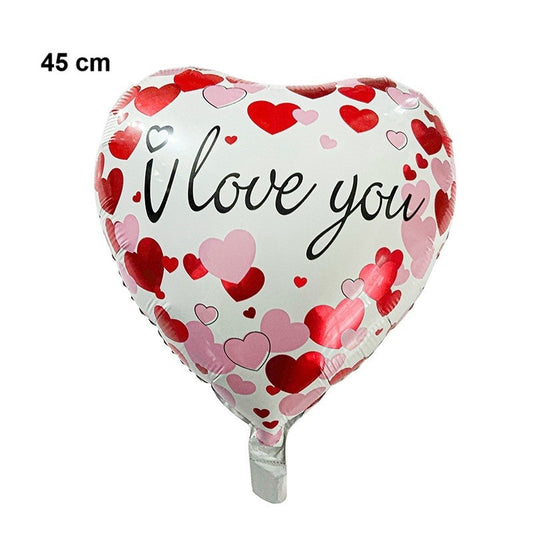 Balon din Folie Metalizata, Figurina Inimioara, Model I LOVE YOU, Tematica Iubire, 45 cm, Ambalaj Individual, Pai Inclus, Umflare cu Aer sau Heliu, Rosu