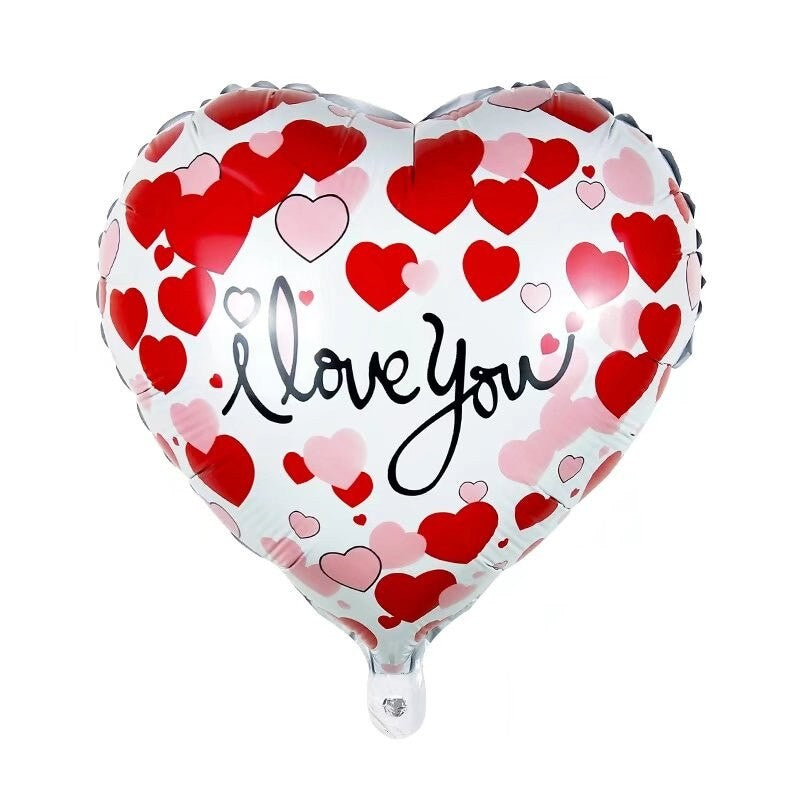 Balon din Folie Metalizata, Figurina Inimioara, Model I LOVE YOU, Tematica Iubire, 45 cm, Ambalaj Individual, Pai Inclus, Umflare cu Aer sau Heliu, Rosu