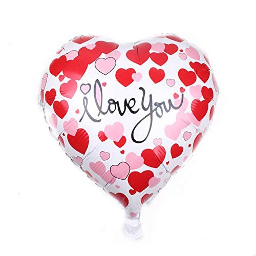 Balon din Folie Metalizata, Figurina Inimioara, Model I LOVE YOU, Tematica Iubire, 45 cm, Ambalaj Individual, Pai Inclus, Umflare cu Aer sau Heliu, Rosu