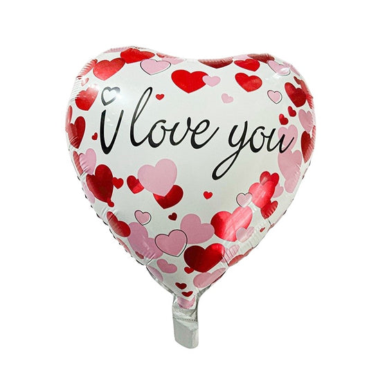 Balon din Folie Metalizata, Figurina Inimioara, Model I LOVE YOU, Tematica Iubire, 45 cm, Ambalaj Individual, Pai Inclus, Umflare cu Aer sau Heliu, Rosu