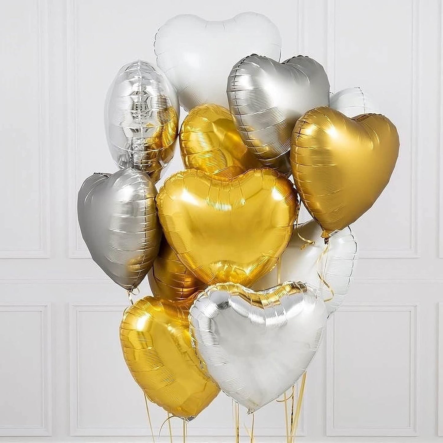 Balon din Folie Metalizata, Figurina Inimioara, Model Simplu, Tematica Iubire, 40 cm, Ambalaj Individual, Pai Inclus, Umflare cu Aer sau Heliu, Auriu