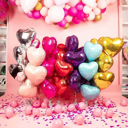 Balon din Folie Metalizata, Figurina Inimioara, Model Simplu, Tematica Iubire, 40 cm, Ambalaj Individual, Pai Inclus, Umflare cu Aer sau Heliu, Auriu