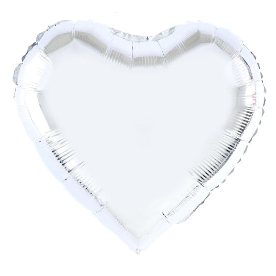 Balon din Folie Metalizata, Figurina Inimioara, Model Simplu, Tematica Iubire, 40 cm, Ambalaj Individual, Pai Inclus, Umflare cu Aer sau Heliu, Argintiu
