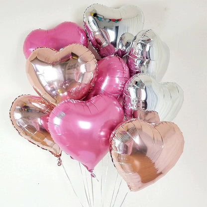 Balon din Folie Metalizata, Figurina Inimioara, Model Simplu, Tematica Iubire, 40 cm, Ambalaj Individual, Pai Inclus, Umflare cu Aer sau Heliu, Argintiu