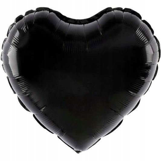 Balon din Folie Metalizata, Figurina Inimioara, Model Simplu, Tematica Iubire, 40 cm, Ambalaj Individual, Pai Inclus, Umflare cu Aer sau Heliu, Negru