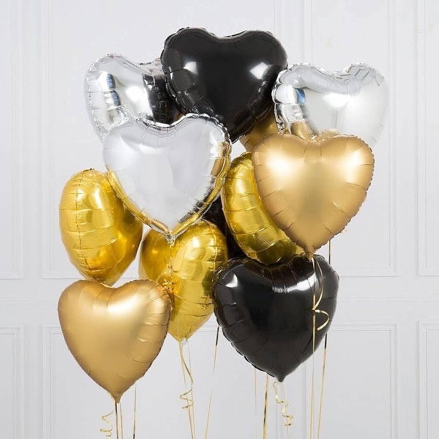 Balon din Folie Metalizata, Figurina Inimioara, Model Simplu, Tematica Iubire, 40 cm, Ambalaj Individual, Pai Inclus, Umflare cu Aer sau Heliu, Negru