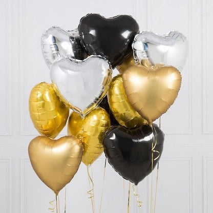 Balon din Folie Metalizata, Figurina Inimioara, Model Simplu, Tematica Iubire, 40 cm, Ambalaj Individual, Pai Inclus, Umflare cu Aer sau Heliu, Negru
