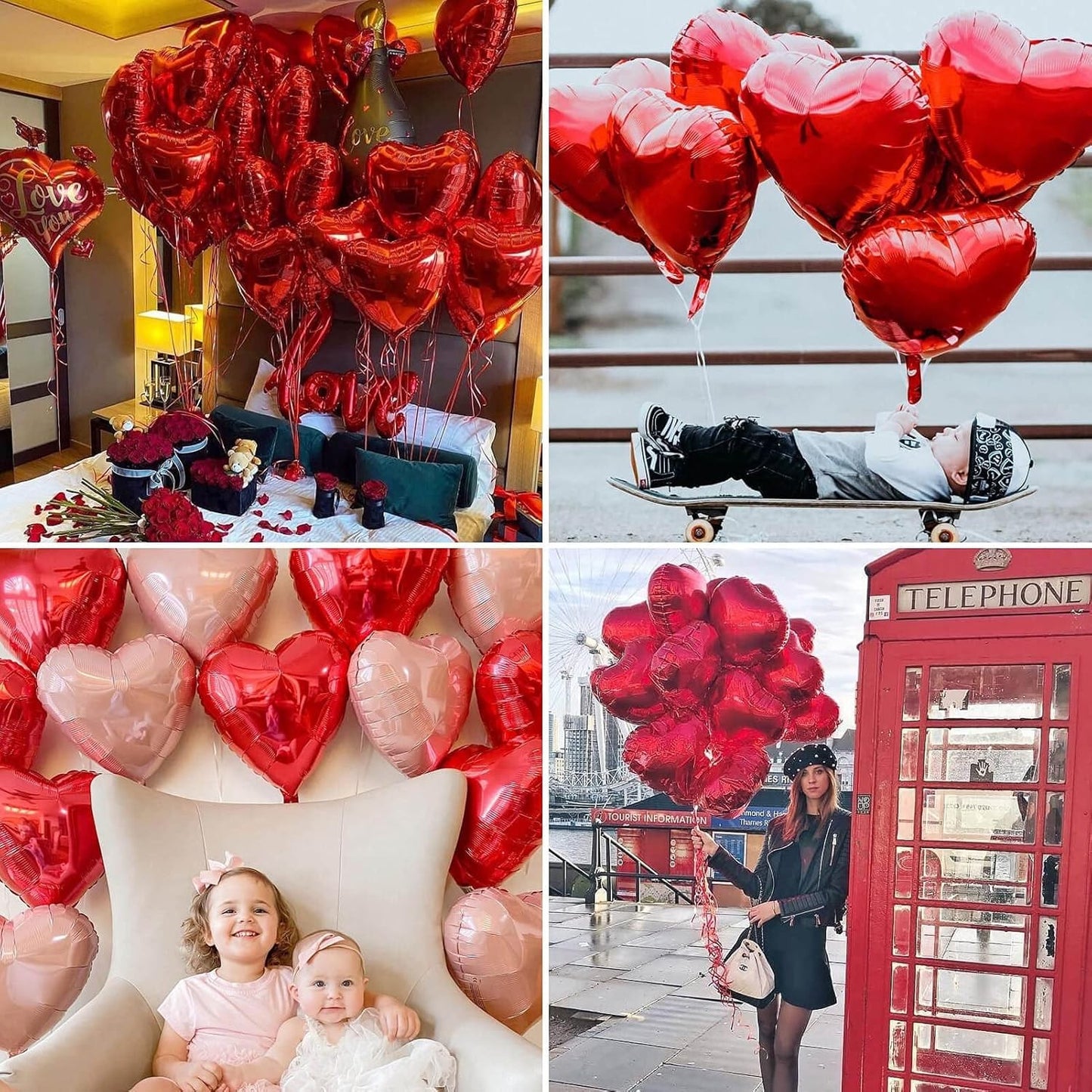 Balon din Folie Metalizata, Figurina Inimioara, Model Simplu, Tematica Iubire, 40 cm, Ambalaj Individual, Pai Inclus, Umflare cu Aer sau Heliu, Rosu