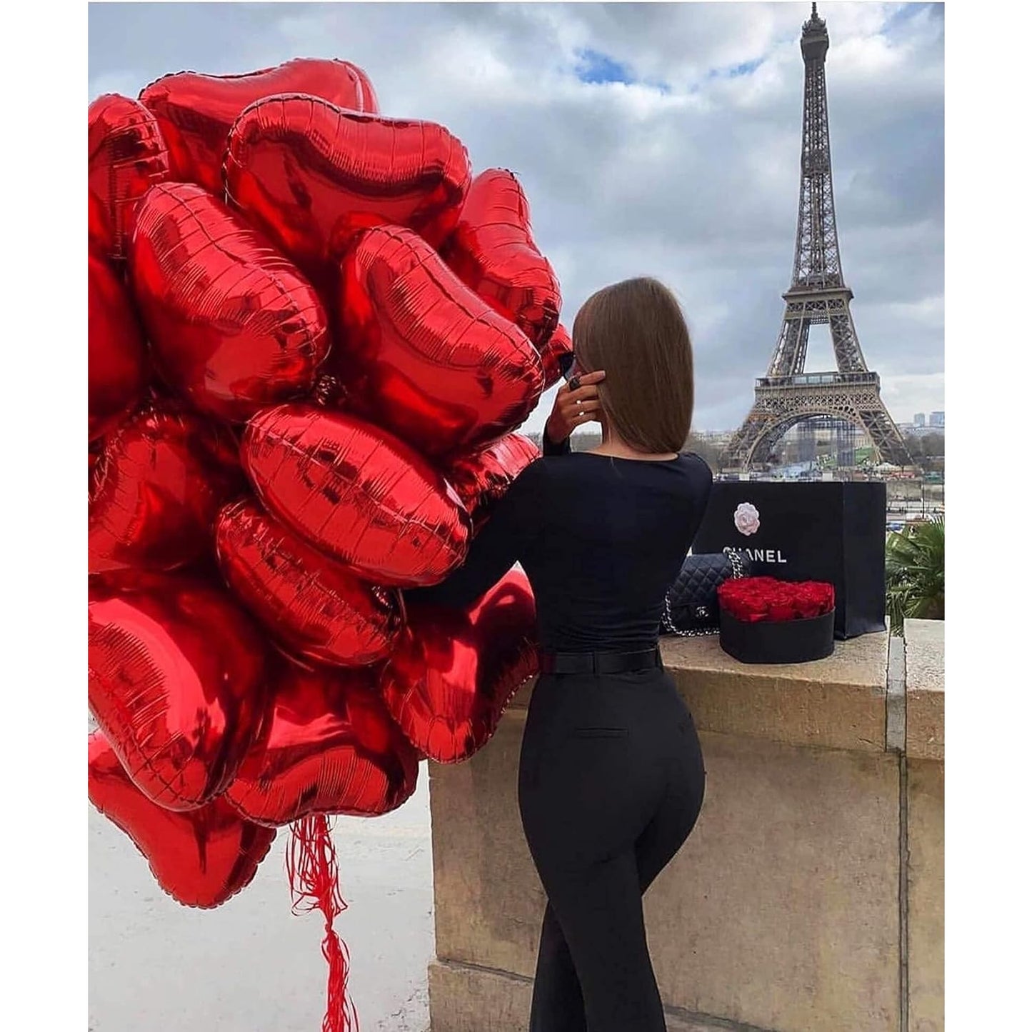 Balon din Folie Metalizata, Figurina Inimioara, Model Simplu, Tematica Iubire, 40 cm, Ambalaj Individual, Pai Inclus, Umflare cu Aer sau Heliu, Rosu