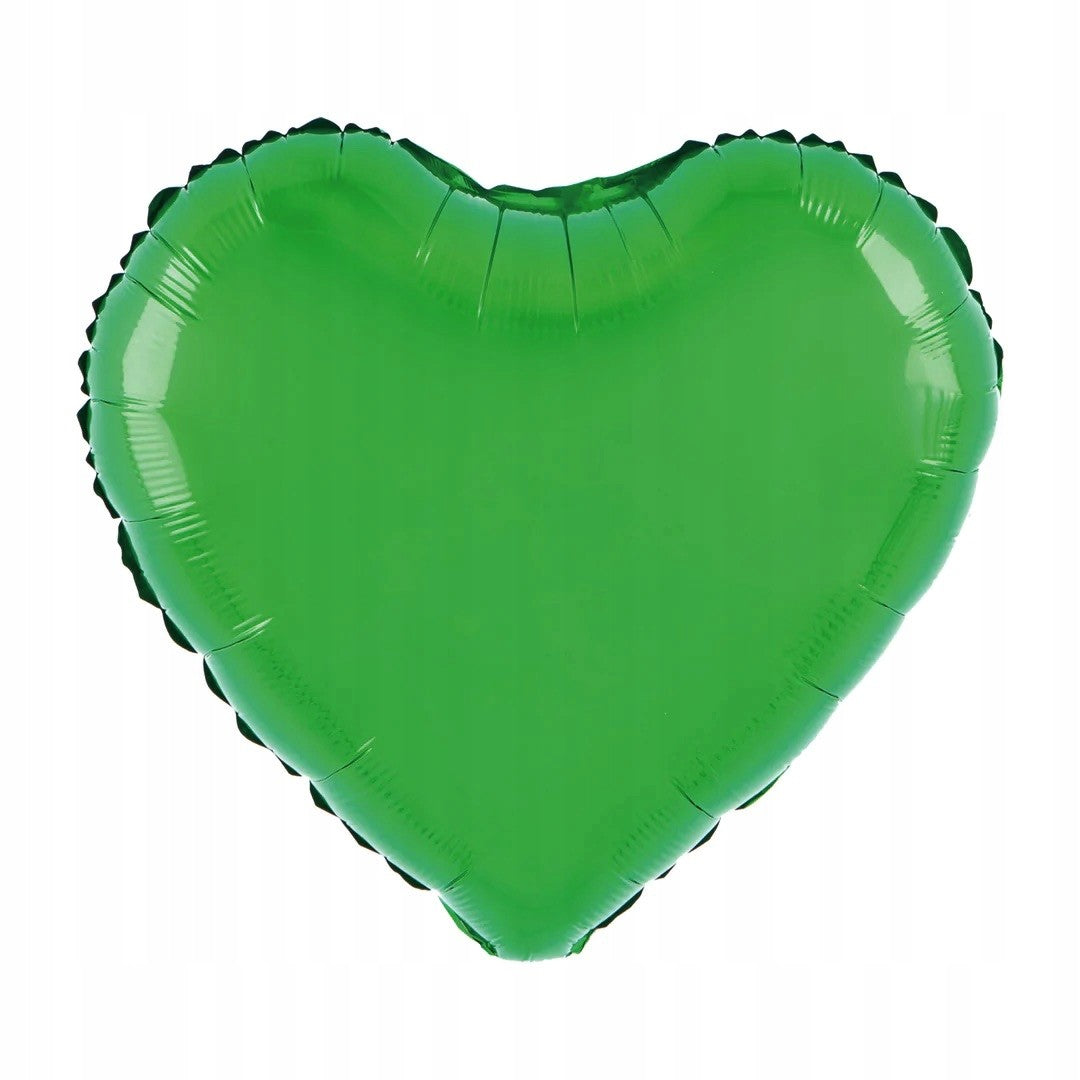 Balon din Folie Metalizata, Figurina Inimioara, Model Simplu, Tematica Iubire, 40 cm, Ambalaj Individual, Pai Inclus, Umflare cu Aer sau Heliu, Verde