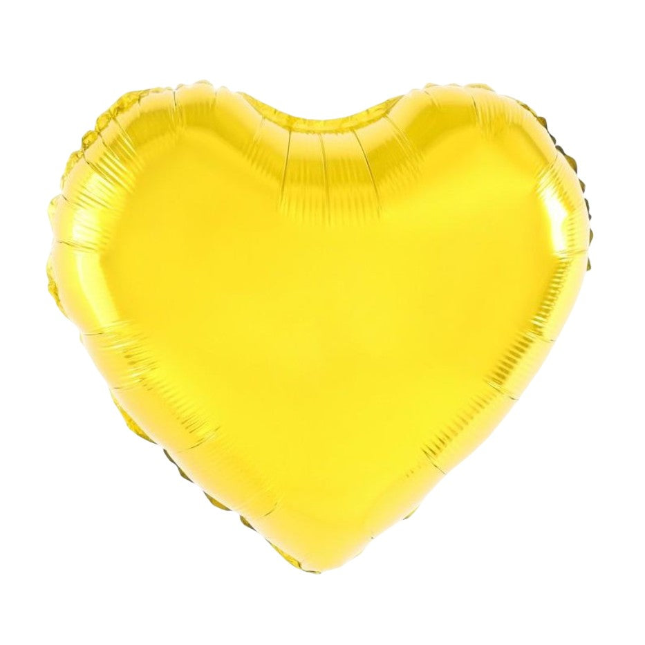 Balon din Folie Metalizata, Figurina Inimioara, Model Simplu, Tematica Iubire, 40 cm, Ambalaj Individual, Pai Inclus, Umflare cu Aer sau Heliu, Auriu