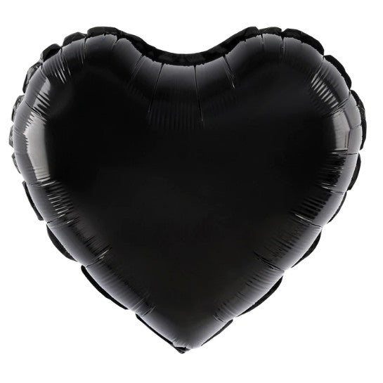 Balon din Folie Metalizata, Figurina Inimioara, Model Simplu, Tematica Iubire, 40 cm, Ambalaj Individual, Pai Inclus, Umflare cu Aer sau Heliu, Negru