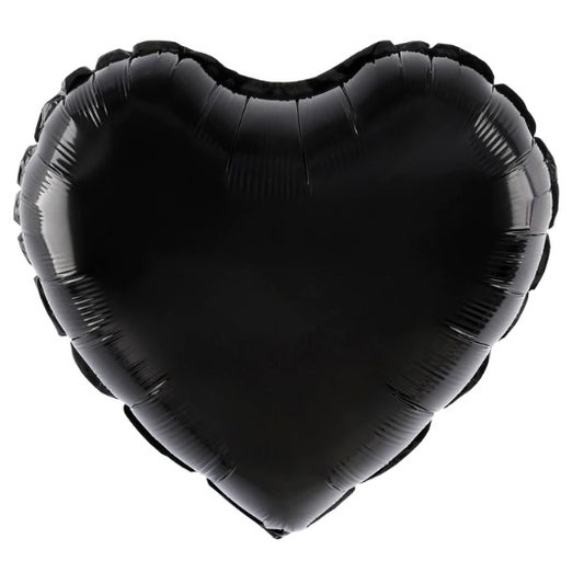 Balon din Folie Metalizata, Figurina Inimioara, Model Simplu, Tematica Iubire, 40 cm, Ambalaj Individual, Pai Inclus, Umflare cu Aer sau Heliu, Negru