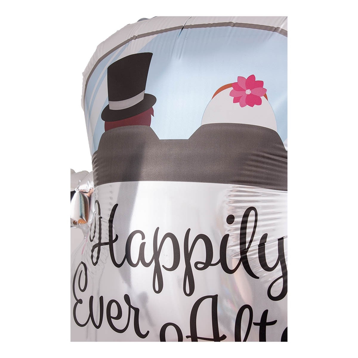 Balon din Folie Metalizata, Figurina Masina, Model Nunta Happily Ever After, Tema Nunta, 60 x 63 cm, Ambalaj Individual, Pai Inclus, Umflare cu Aer sau Heliu, Alb