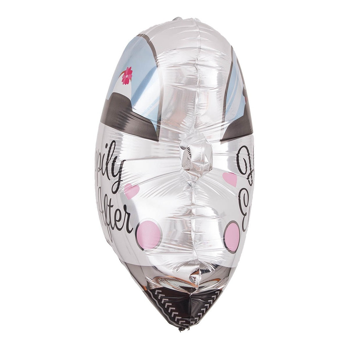 Balon din Folie Metalizata, Figurina Masina, Model Nunta Happily Ever After, Tema Nunta, 60 x 63 cm, Ambalaj Individual, Pai Inclus, Umflare cu Aer sau Heliu, Alb