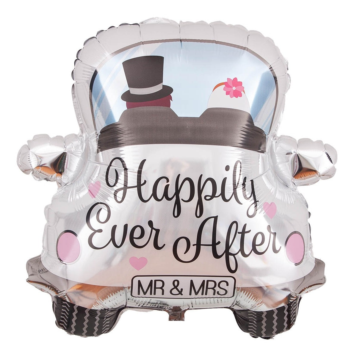 Balon din Folie Metalizata, Figurina Masina, Model Nunta Happily Ever After, Tema Nunta, 60 x 63 cm, Ambalaj Individual, Pai Inclus, Umflare cu Aer sau Heliu, Alb